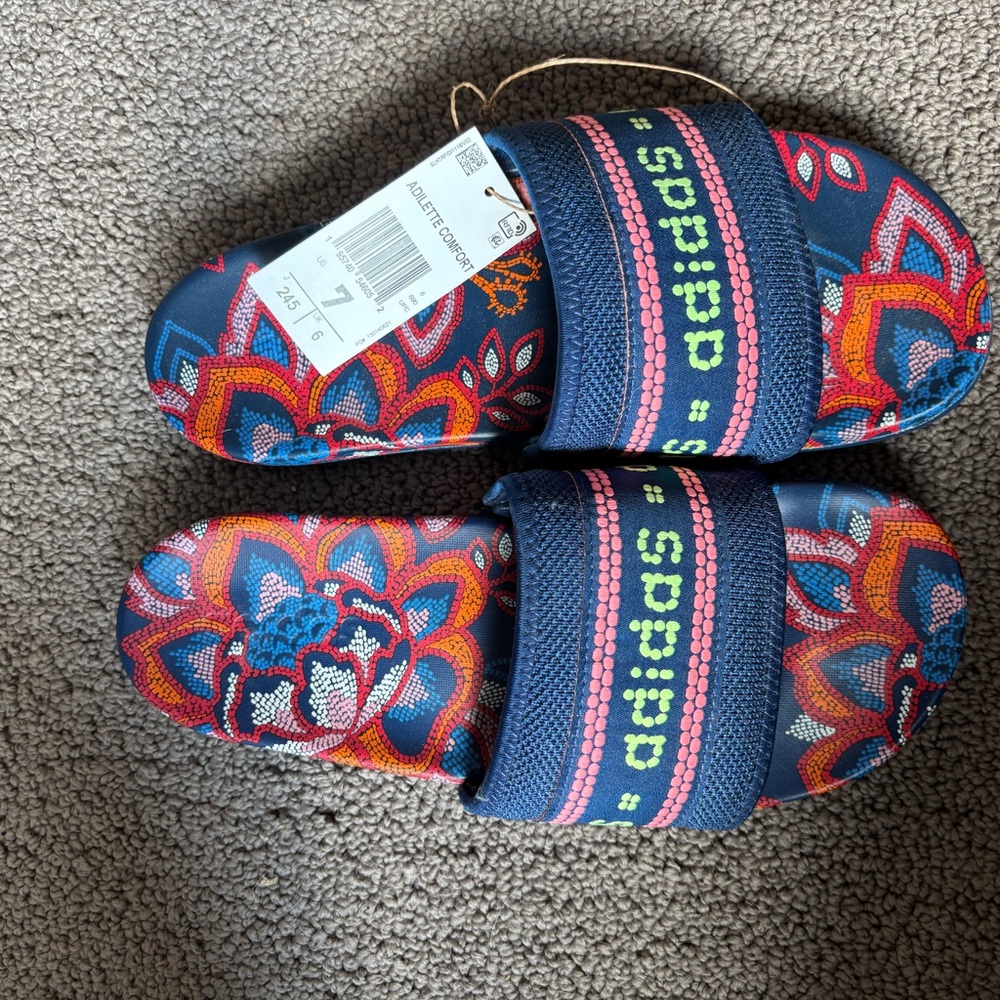 Adidas X Farm Rio Floral Slide Sandals